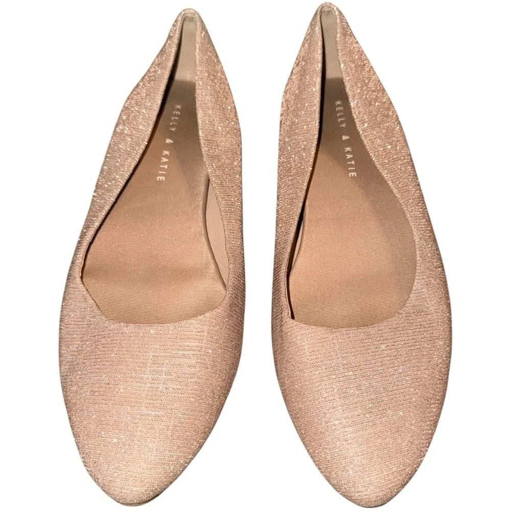 🌸Kelly & Katie S𝐡𝐢𝐦𝐦𝐞𝐫 Beige Flats